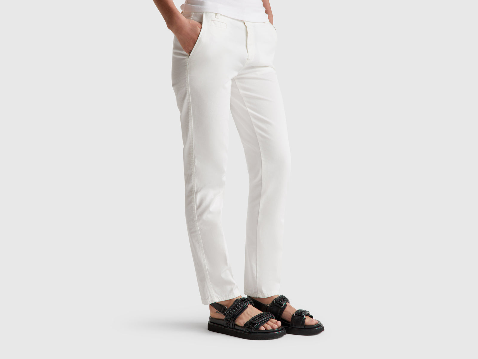 Cream white slim fit cotton chinos