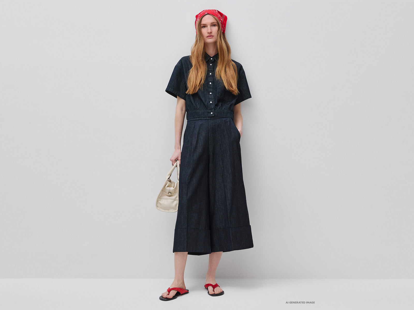 Cropped denim trousers