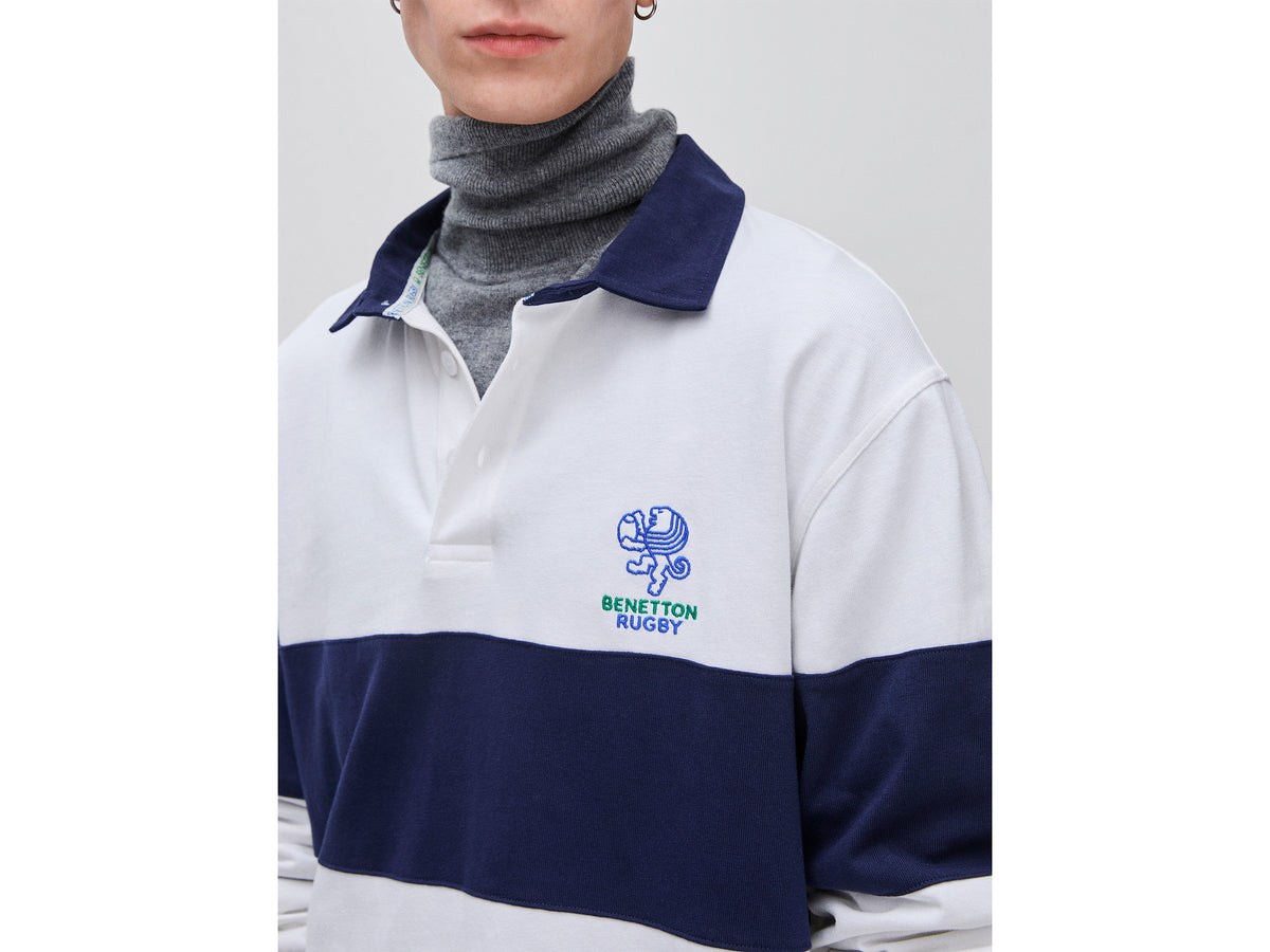 Polo branco e azul Benetton Rugby 100% algodão - ucb_image_F