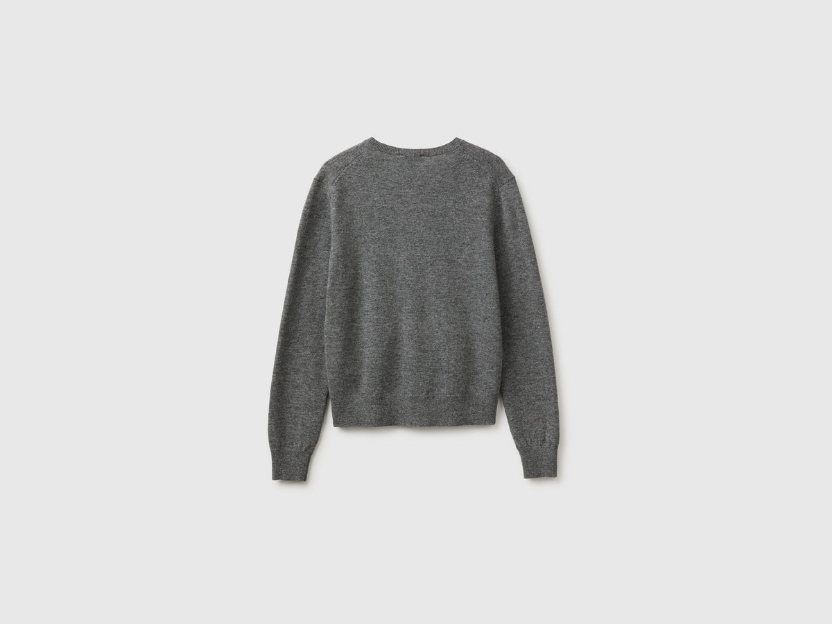 Camisola decote em V cinza em pura lã Merino - ucb_image_BS