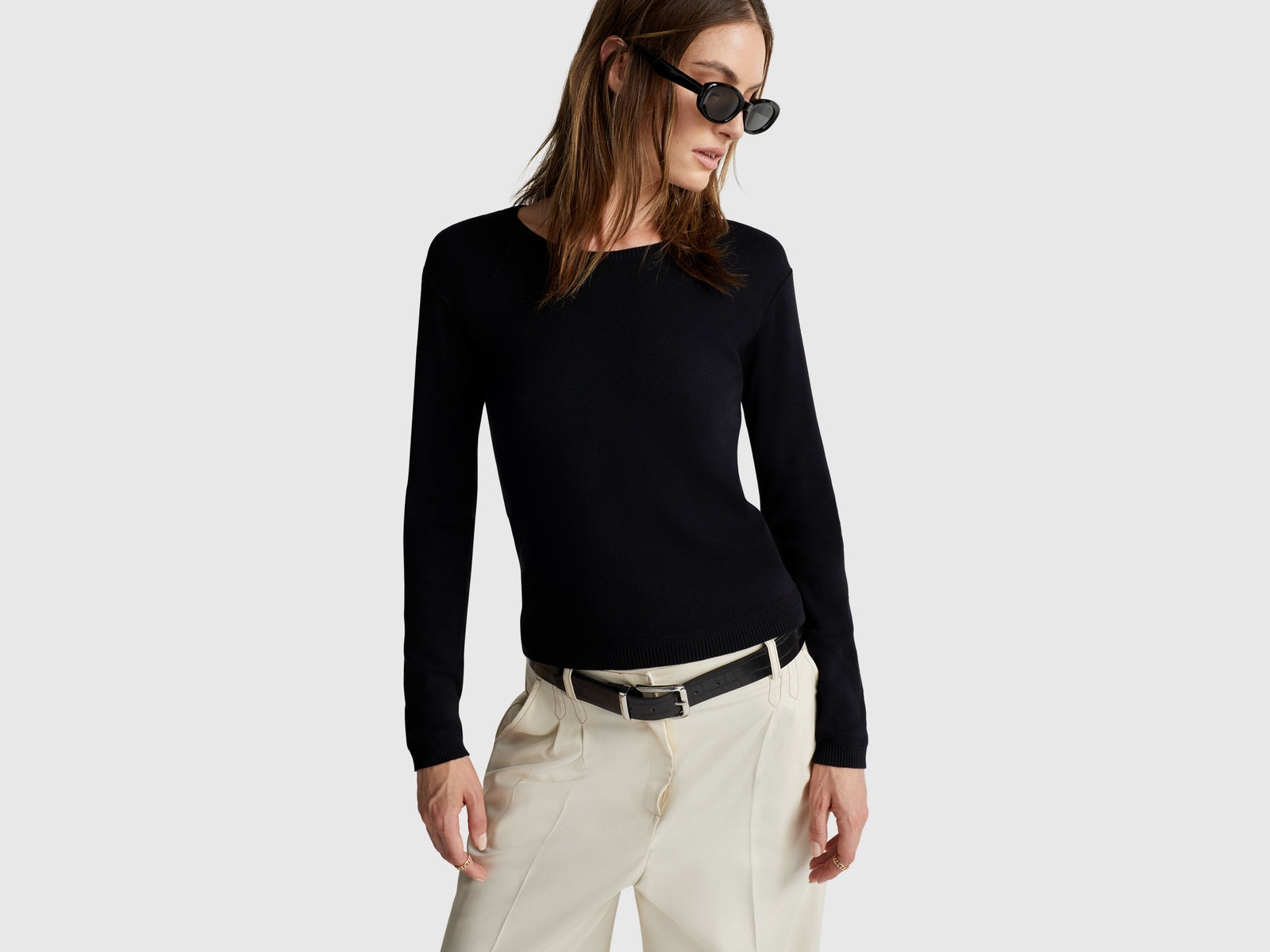 Crew neck sweater in pure cotton