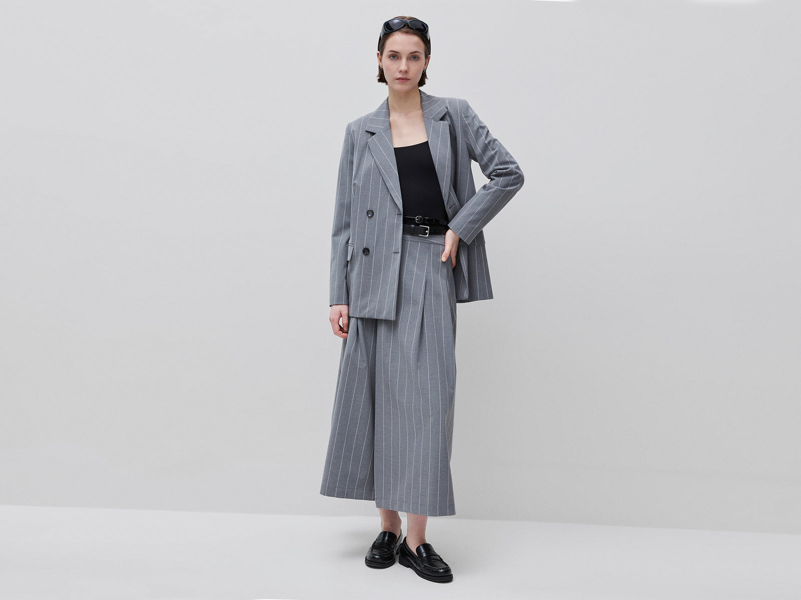 Double-breasted pinstriped jacket