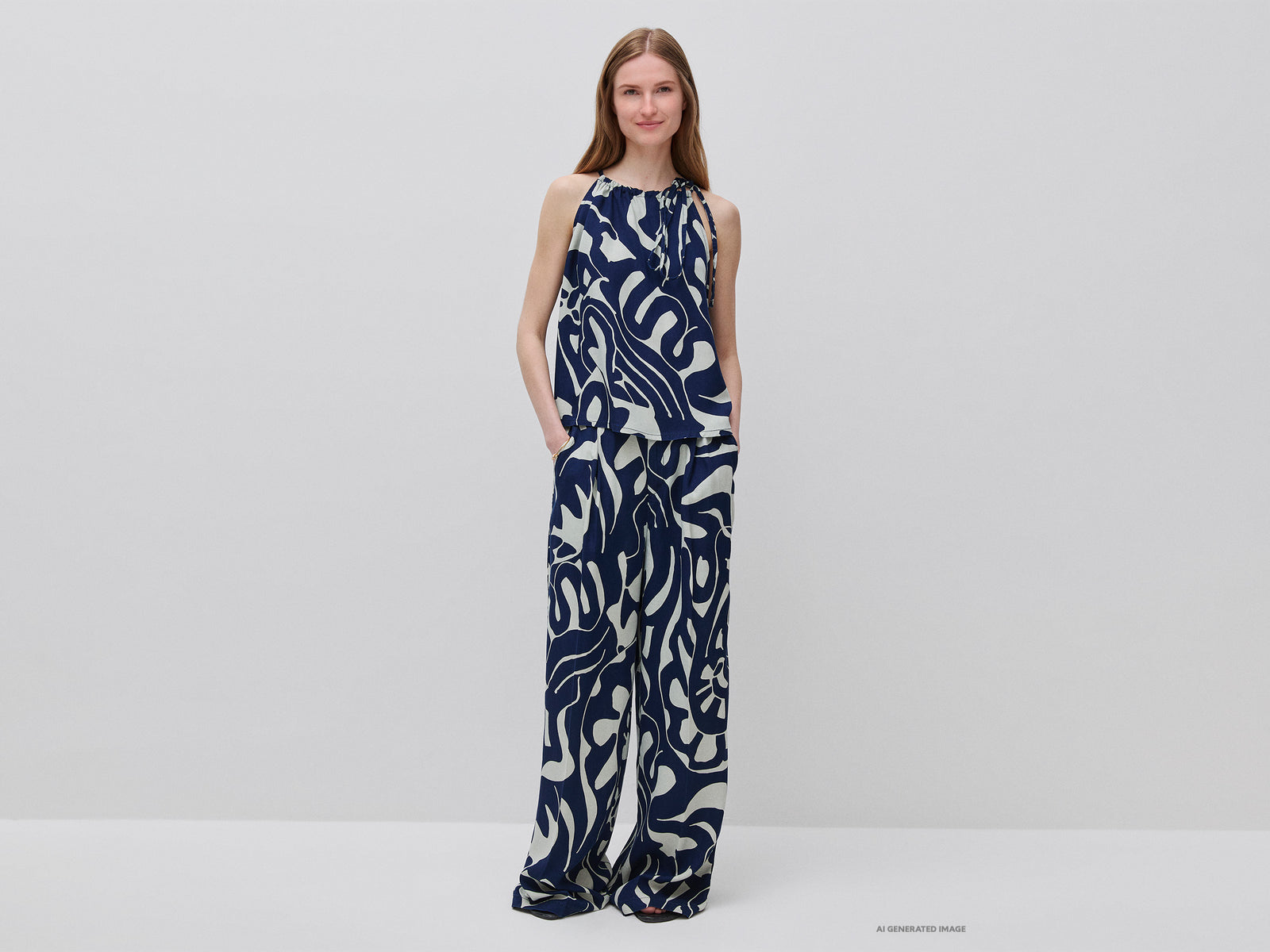 Wide-fit printed trousers