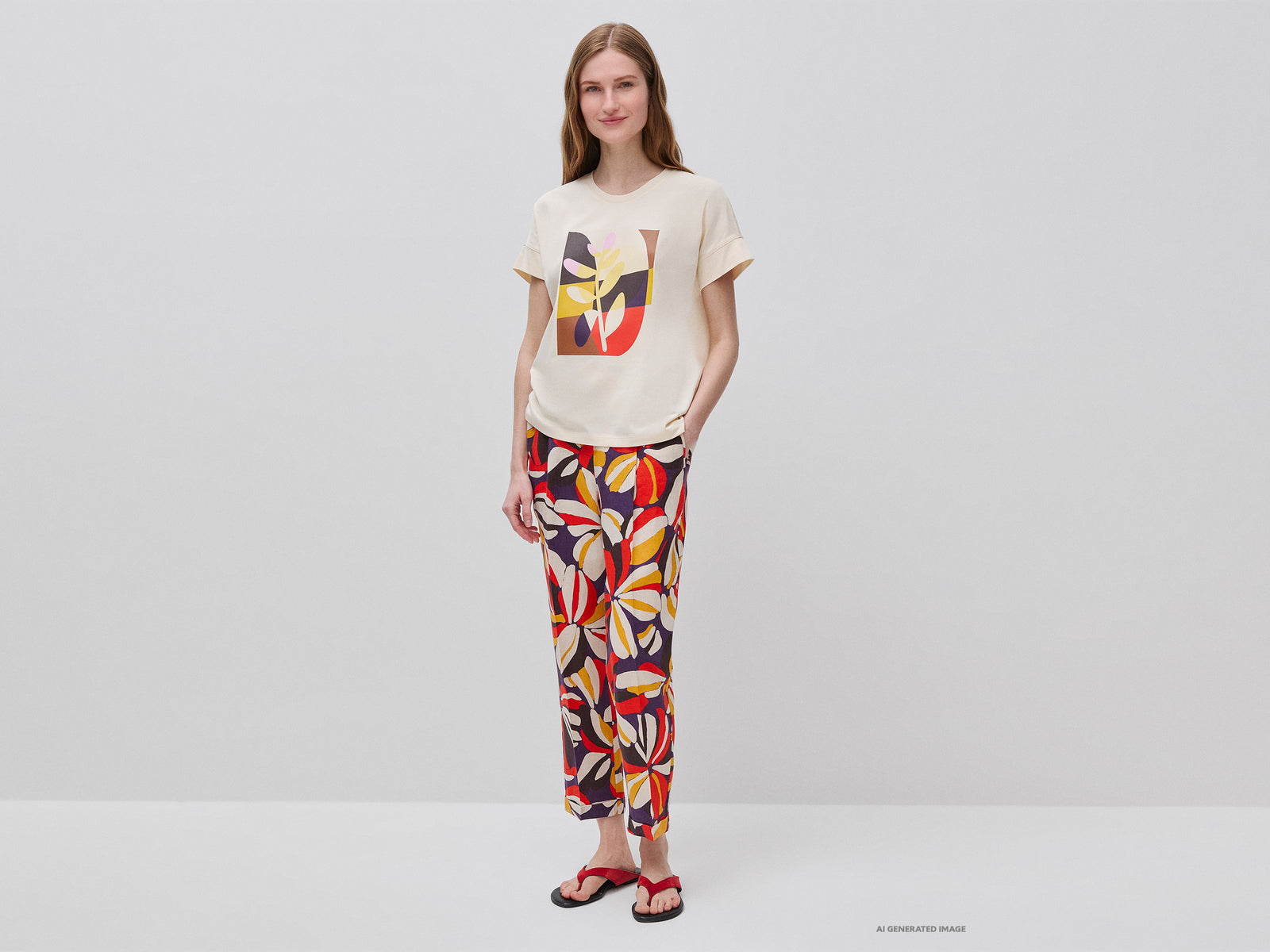 Printed joggers in pure linen