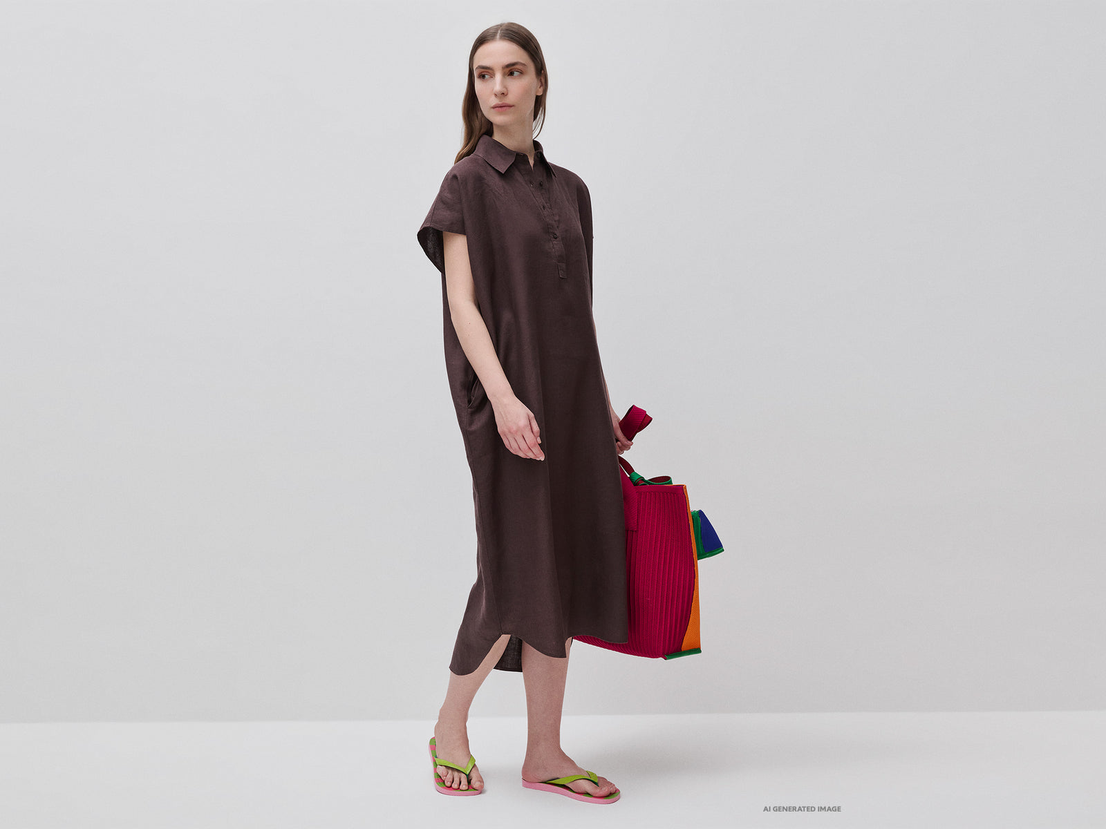 Pure linen midi dress