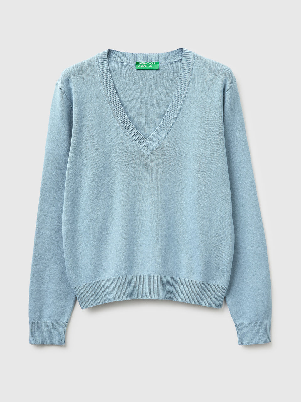 Light blue V-neck sweater in tricot cotton - ucb_image_FS