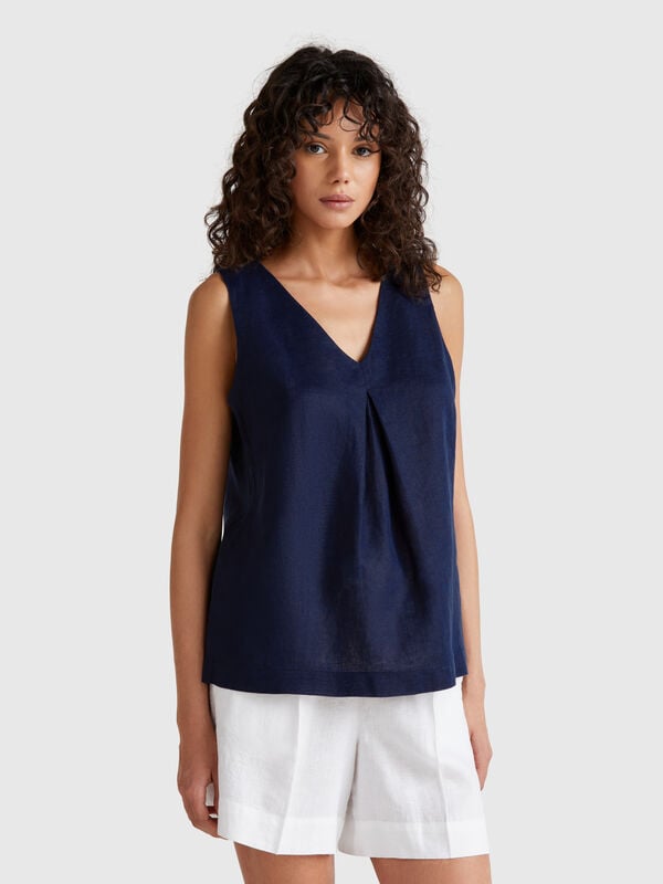 Blusa sin mangas de puro lino Mujer