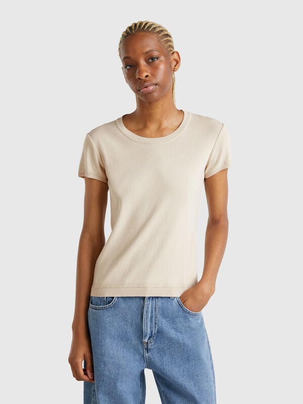 Jersey beige de manga corta Mujer