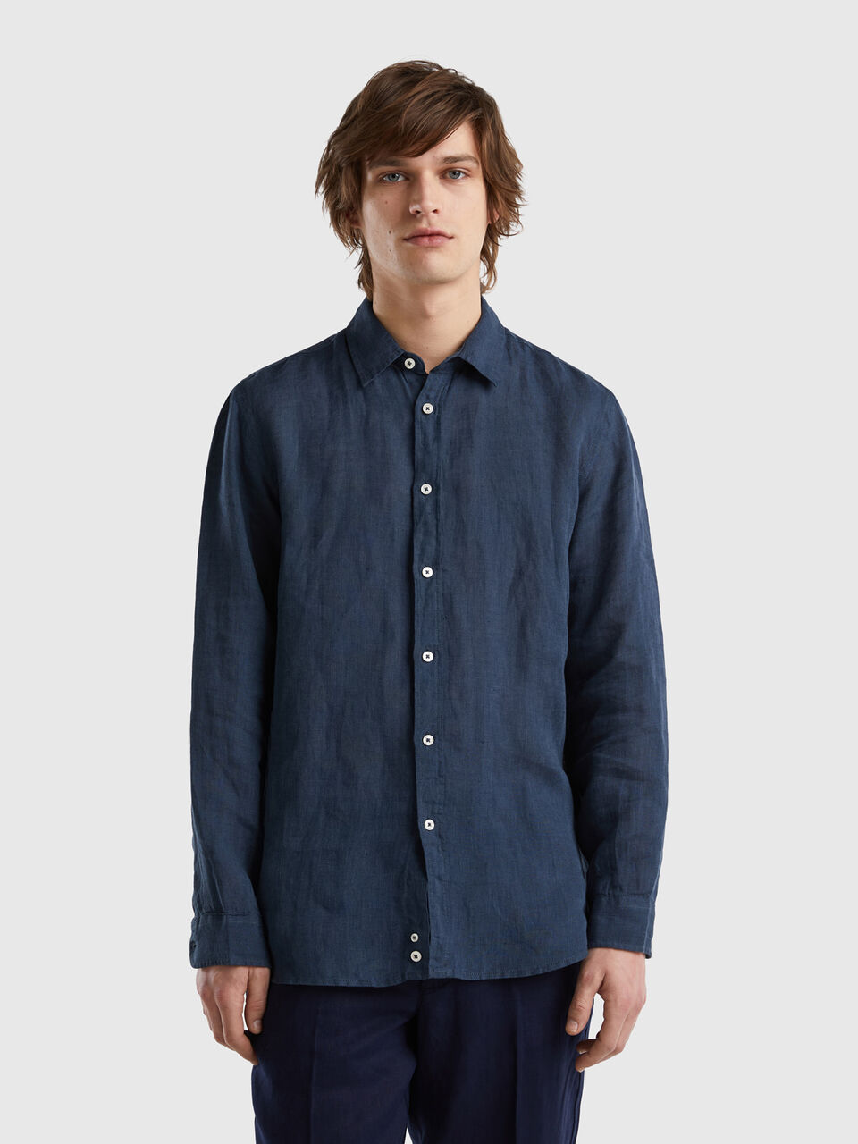 lobo Guante por ejemplo Camisa de puro lino - Azul Oscuro | Benetton