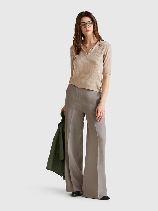 Pantalón palazzo de 100% lino Mujer