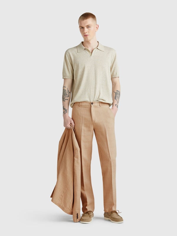 Pantalón chino mezcla lino rayas Hombre