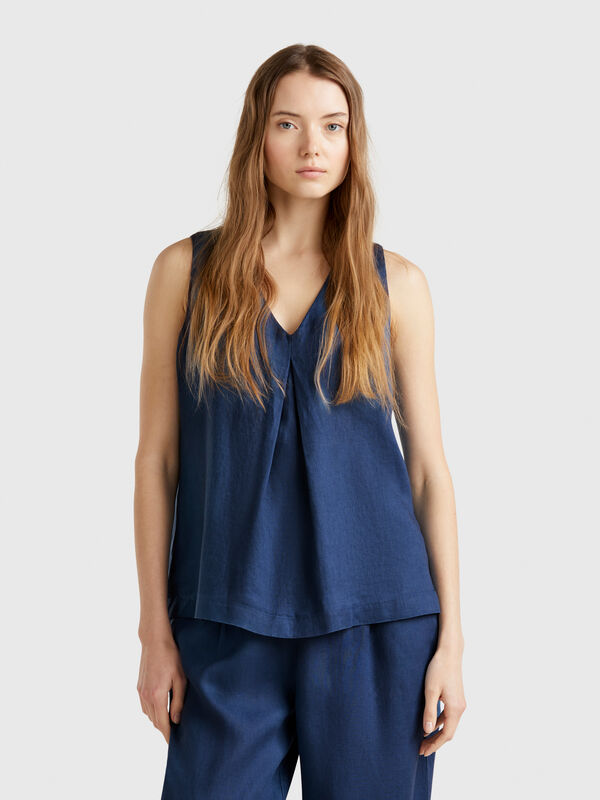 Blusa sin mangas de puro lino Mujer
