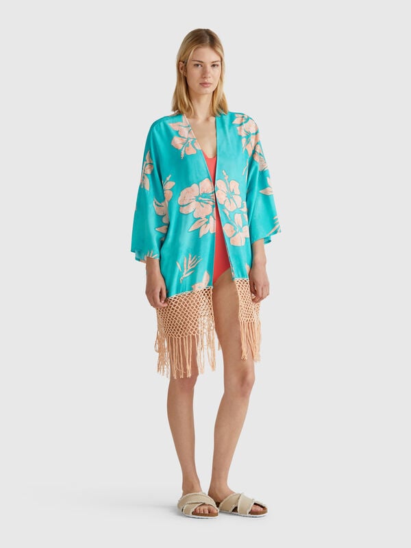 Jersey kimono con estampado floral Mujer