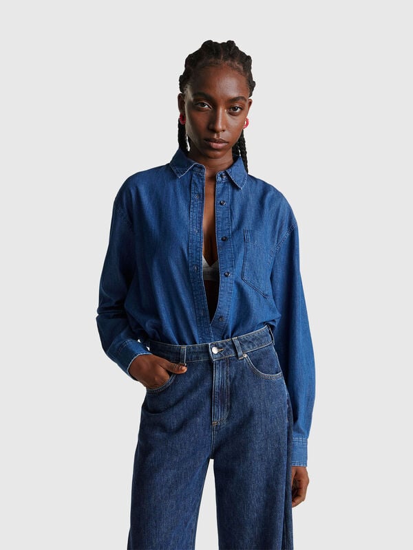 Camisa corta de chambray Mujer
