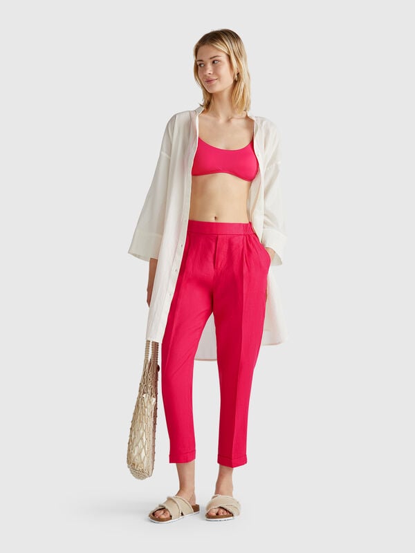 Pantalón regular fit de puro lino Mujer