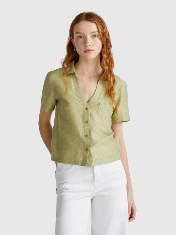 Camisa mezcla lino rayas Mujer