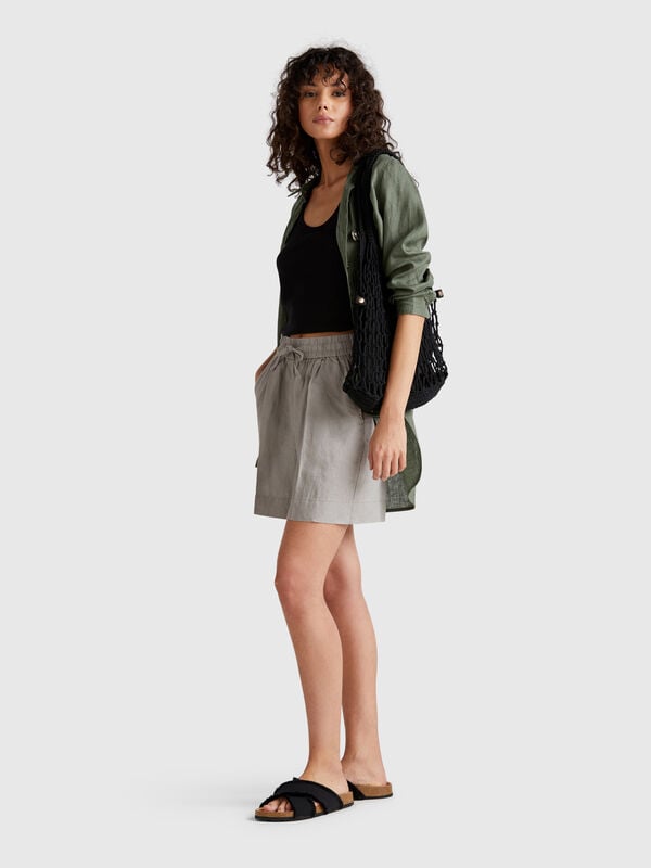 Short de puro lino con cordón Mujer