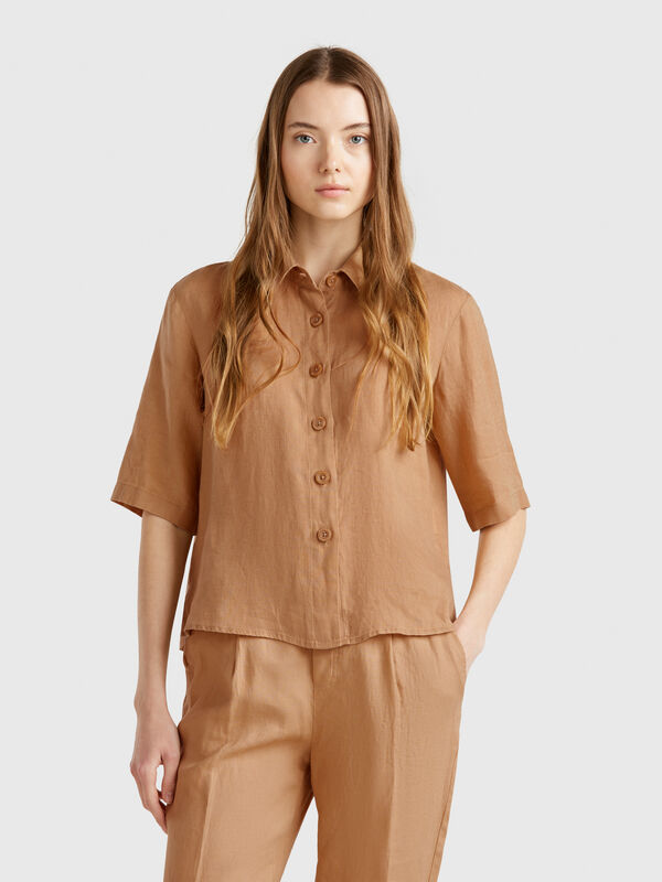 Camisa corta de puro lino Mujer