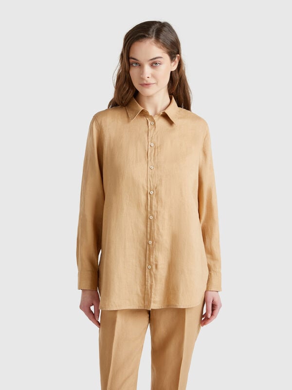 Camisa larga de puro lino Mujer