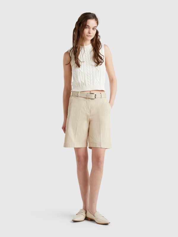 Bermudas con puños de algodón elástico Mujer