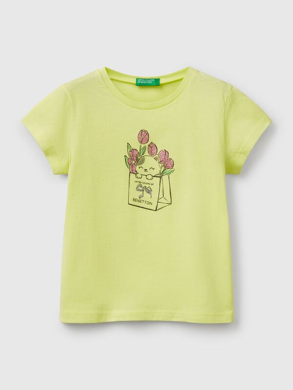 Camiseta de algodón con purpurina Niña