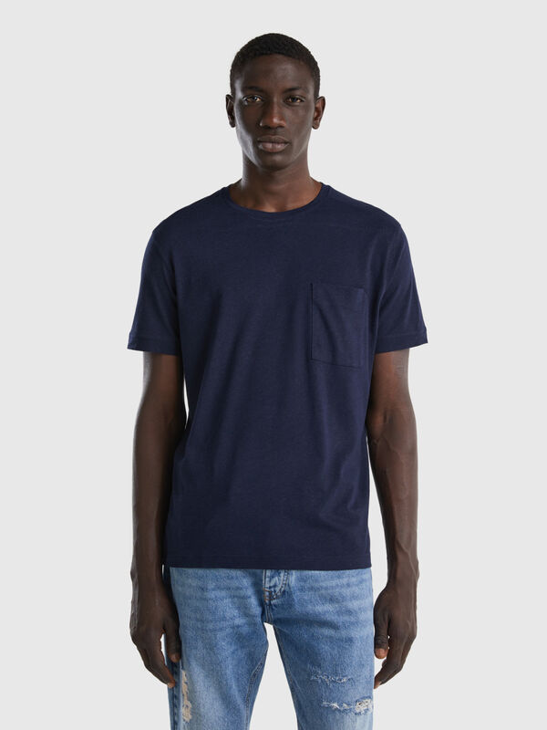 Camiseta de lino mixto con bolsillo Hombre