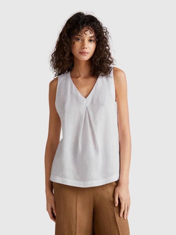 Blusa sin mangas de puro lino Mujer