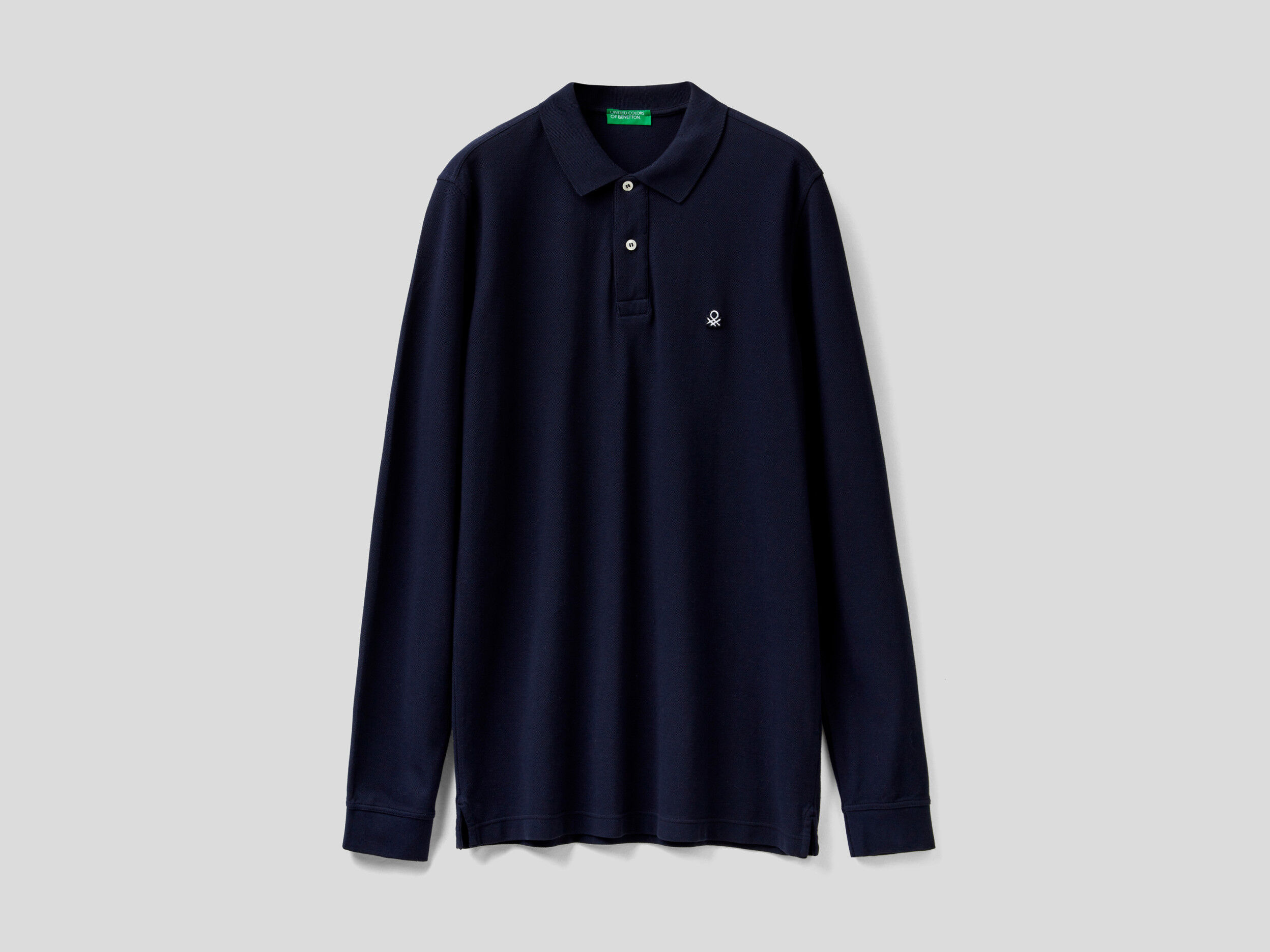 Polo de manga larga de 100 algod n Azul Oscuro Benetton