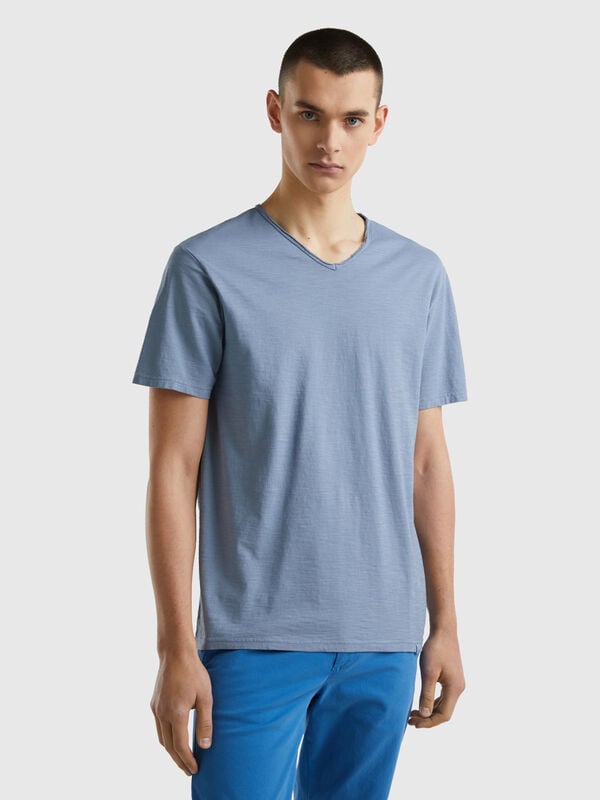 Camiseta de 100 % algodón con escote de pico Hombre