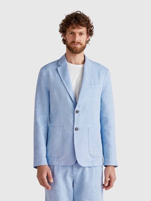 Americana mezcla de lino a rayas Hombre