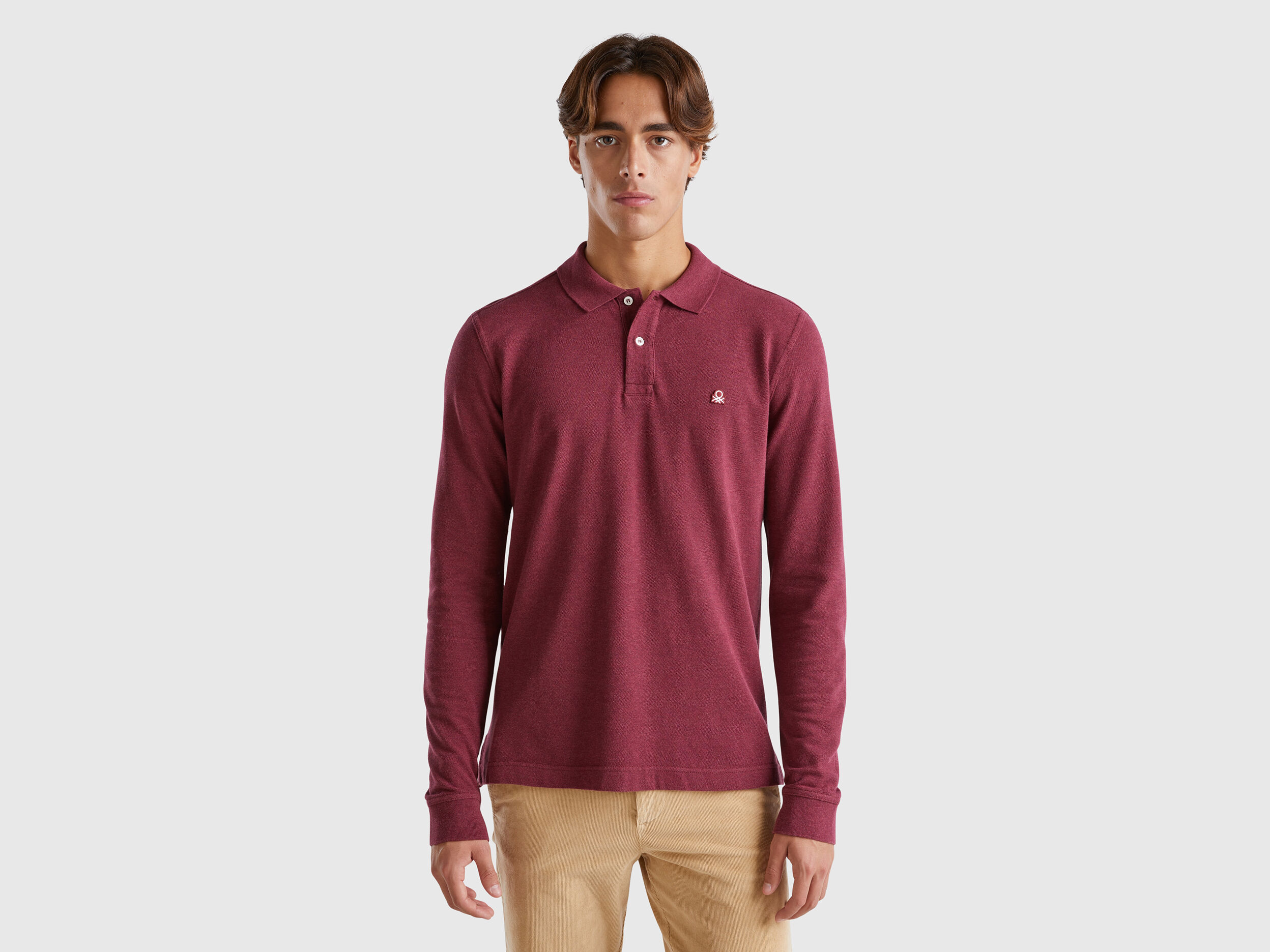 Polo jaspeado de algodon organico Burdeos Benetton