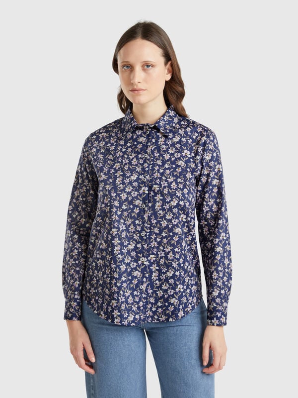 Camisa azul de flores Mujer