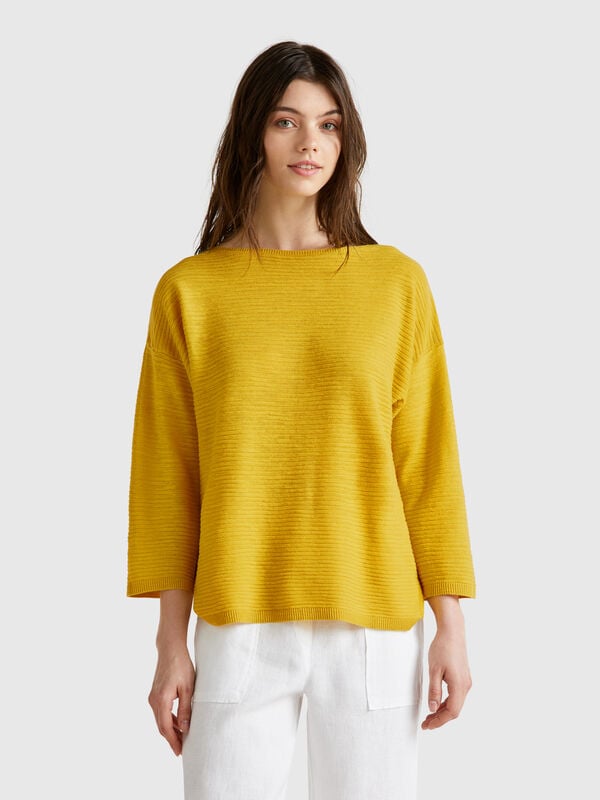 Jersey de mezcla de lino con manga 3/4 Mujer