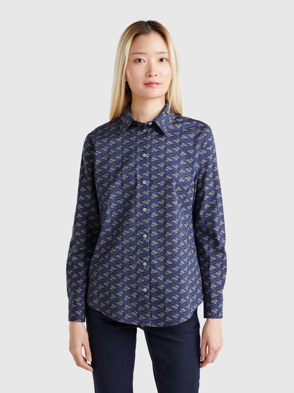Camisa azul oscuro estampada Mujer