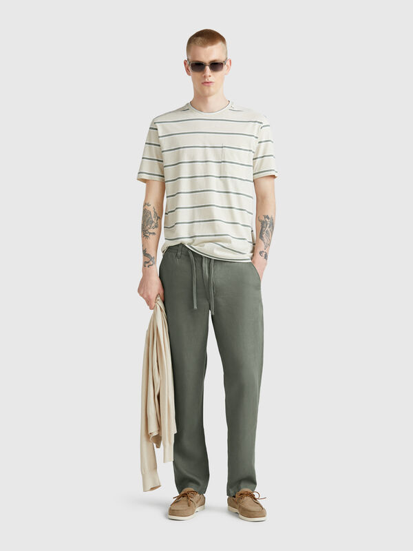 Pantalón de puro lino con cordón Hombre