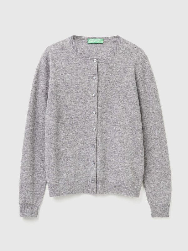 Cárdigan de cuello redondo en gris jaspeado de pura lana merino Cárdigan de cuello redondo en gris jaspeado de pura lana merino Mujer
