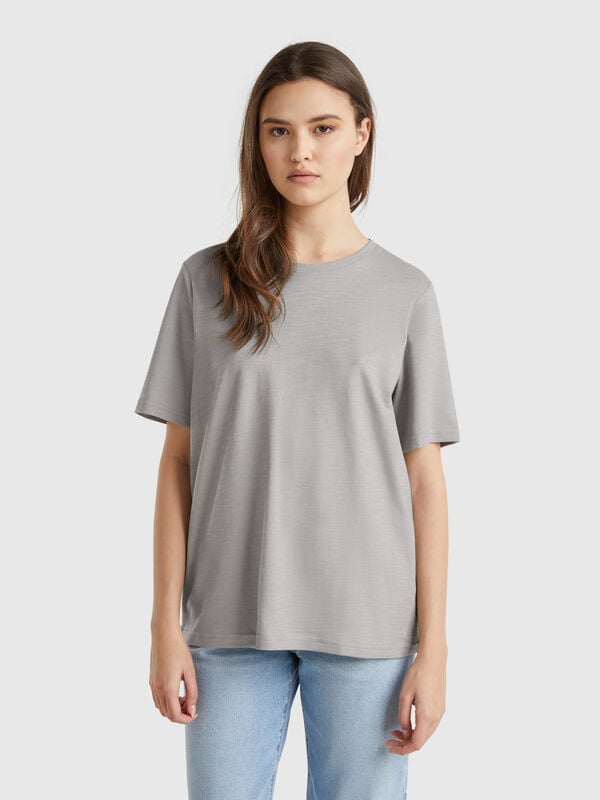 Camiseta de cuello redondo de algodón flameado Mujer