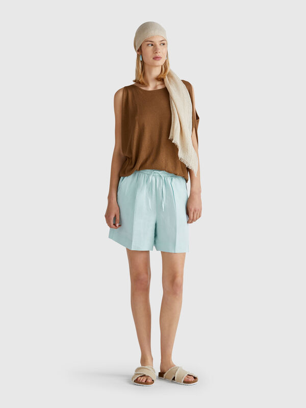 Short de puro lino con cordón Mujer