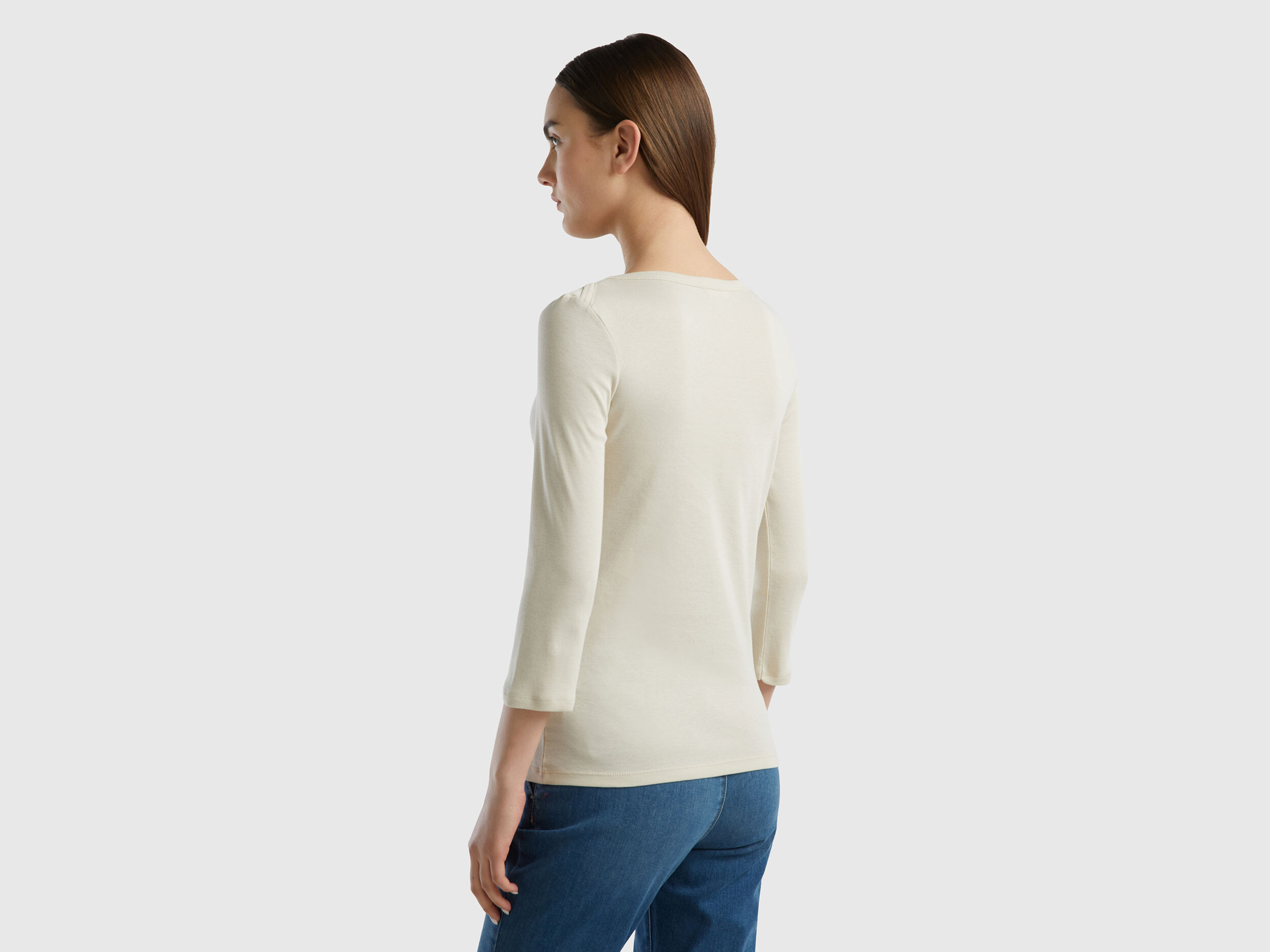 Camiseta de 100 algodon con escote barco Beige Benetton