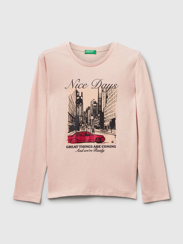 Camiseta con estampado de purpurina Niña