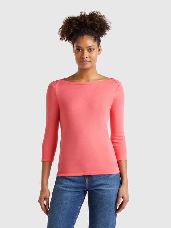 Camiseta de 100 % algodón con escote barco Mujer
