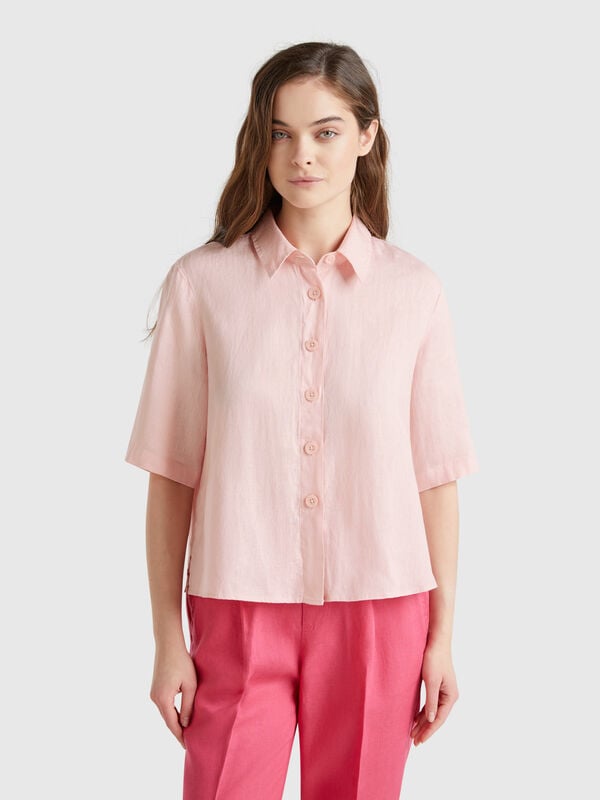Camisa corta de puro lino Mujer