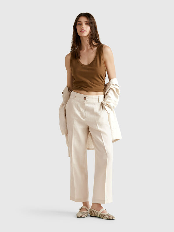 Pantalón recto de puro lino Mujer