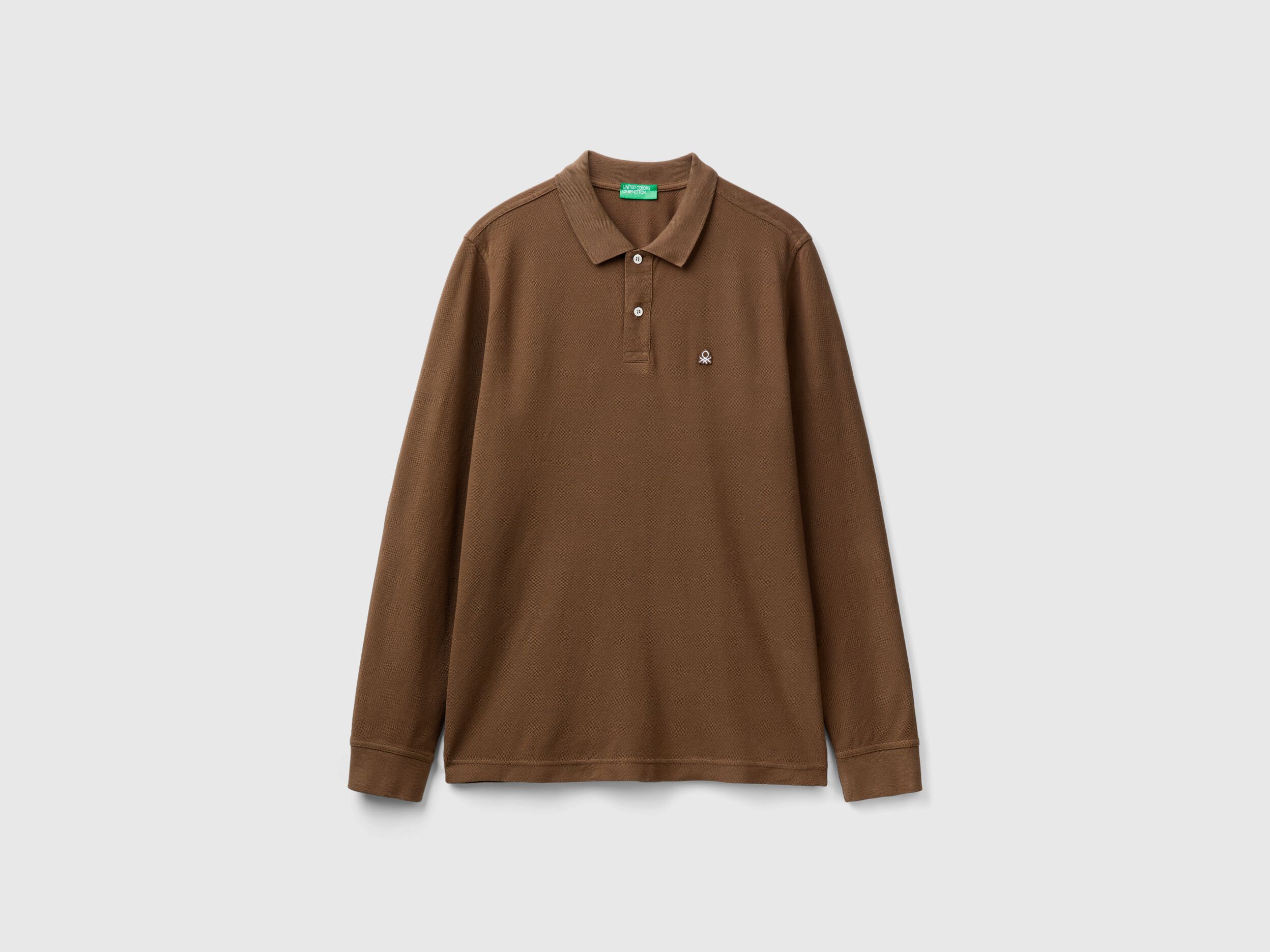 Polo de manga larga de 100 algodon Marron Benetton