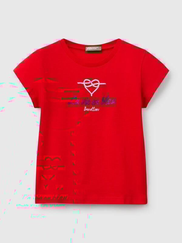 Camiseta de algodón con purpurina Niña