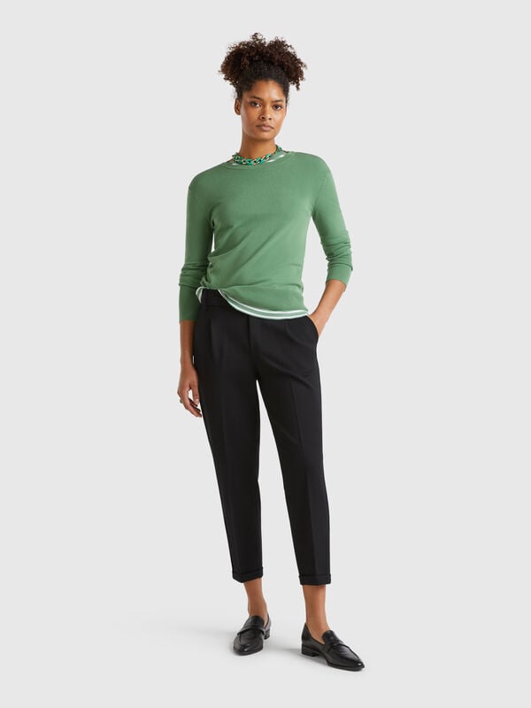 Pantalón liso con cordón Mujer
