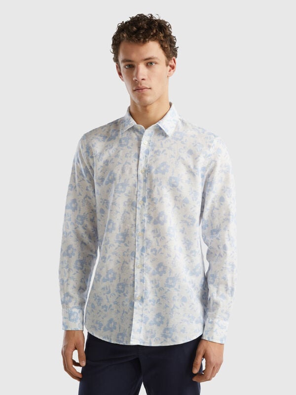 Camisa floral en mezcla de lino Hombre