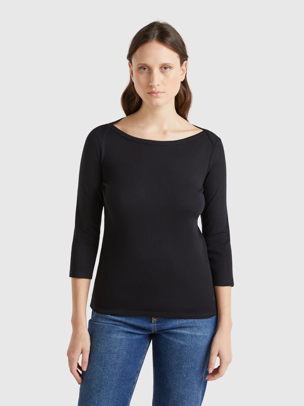 Camiseta de 100 % algodón con escote barco Mujer