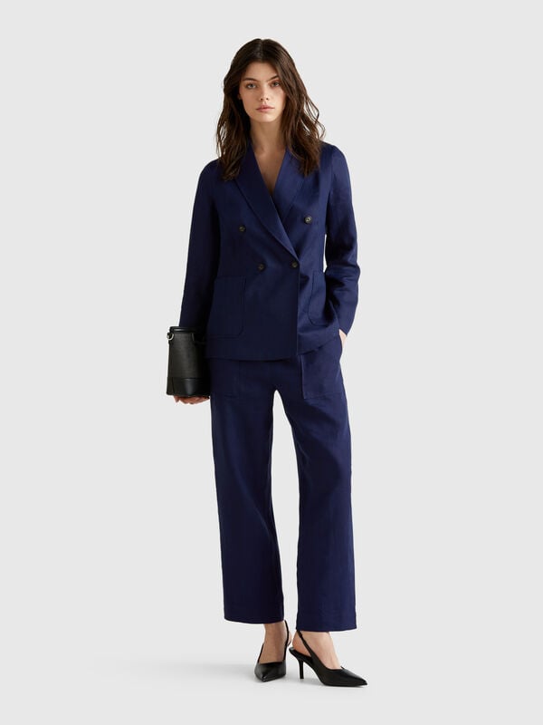 Pantalón de puro lino con elástico Mujer