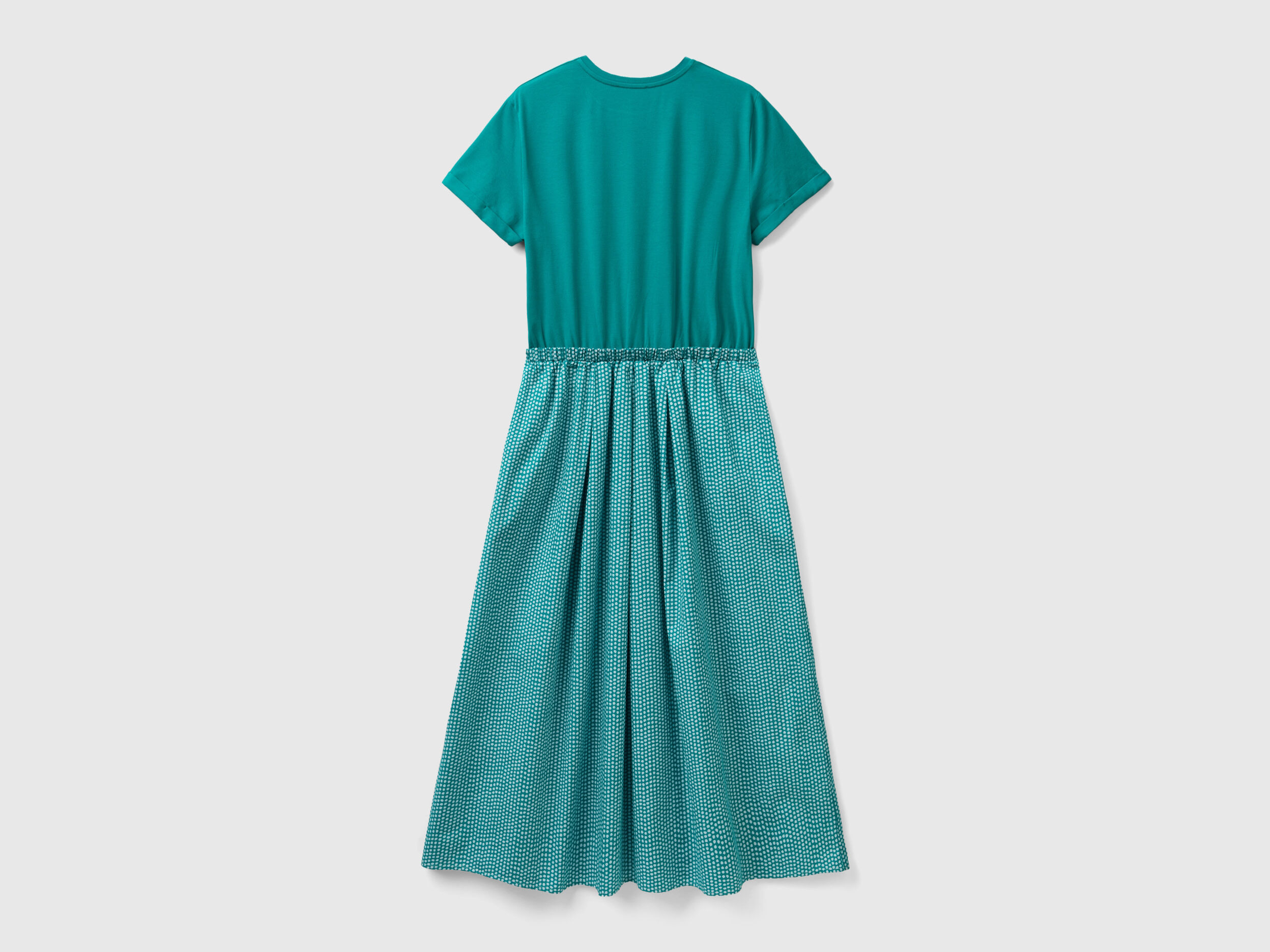 Vestido largo con falda estampada Verde Petroleo Benetton